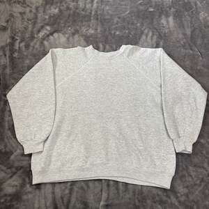 Vintage 90s Hanes Blank Grey Raglan Crewneck Sweatshirt XL Made in USA